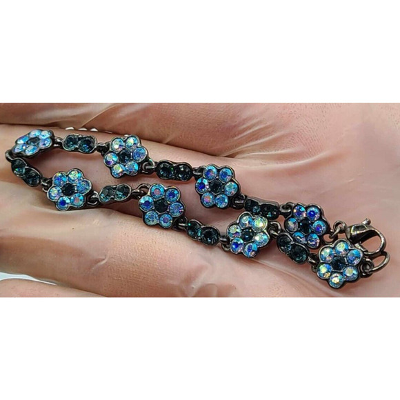 Vintage 90s Nine West Floral Rhinestone Bracelet - Picture 6 of 9
